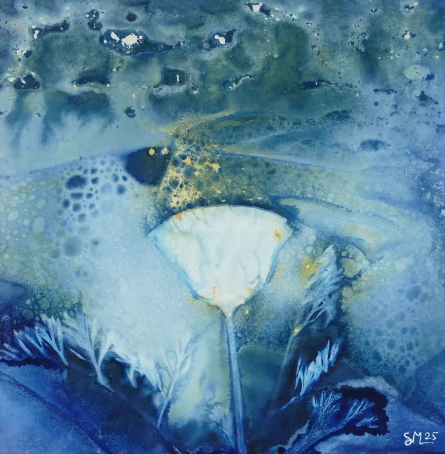 En balade - caisse américaine 27x27cm, wet cyan on washi