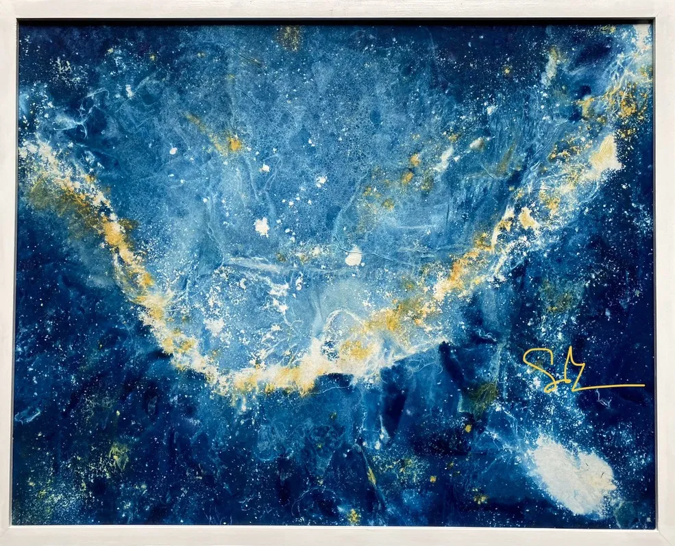 Nébuleuse - 40x50cm - wet cyan on washi