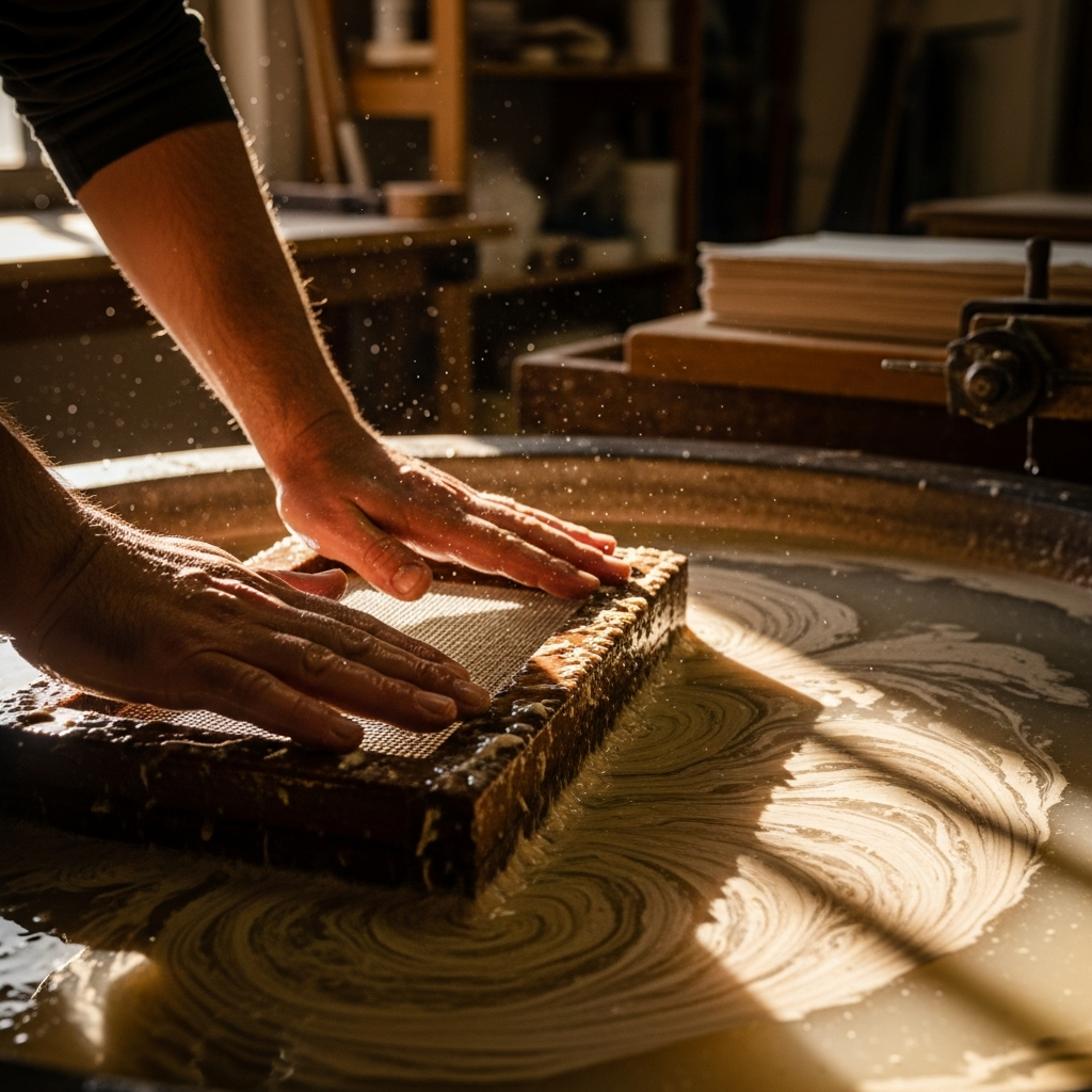 Atelier de fabrication de papier artisanal a la cuve